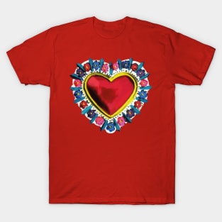 Mexican red silver milagro sacred heart oaxaca tin folk art T-Shirt